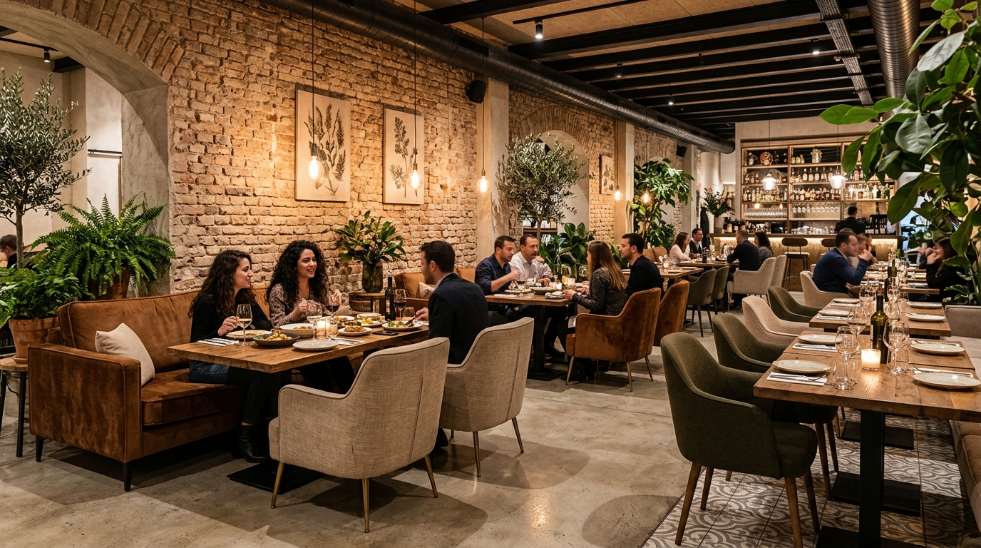 ריהוט מעוצב למסעדה — ספות וכורסאות בפינת ישיבה מזמינה